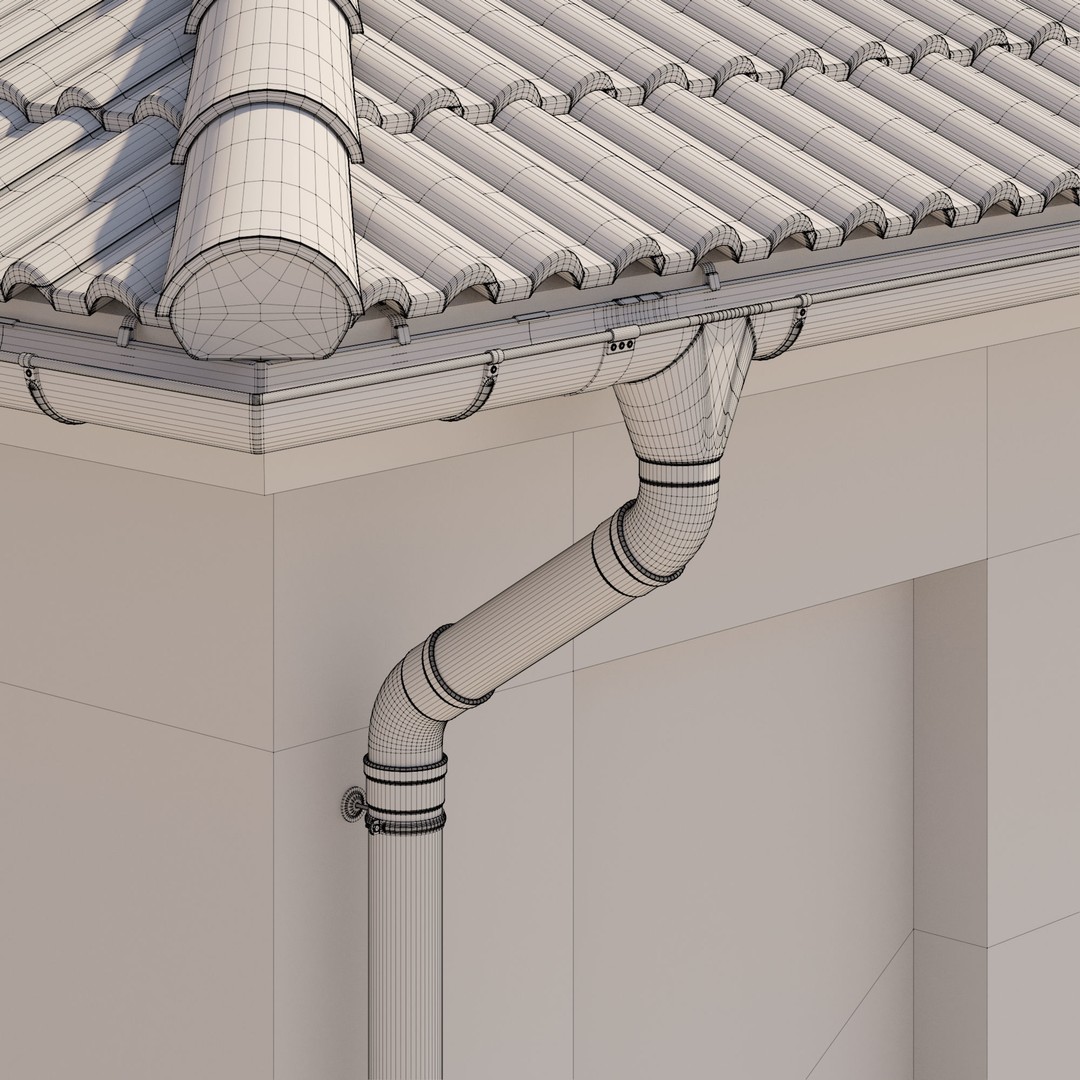 German Gutter System 3D Model – Detailed Architectural Fixture, PBR, FBX - View 15