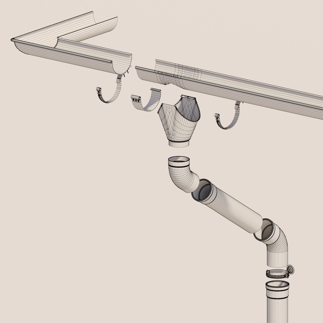 German Gutter System 3D Model – Detailed Architectural Fixture, PBR, FBX - View 20