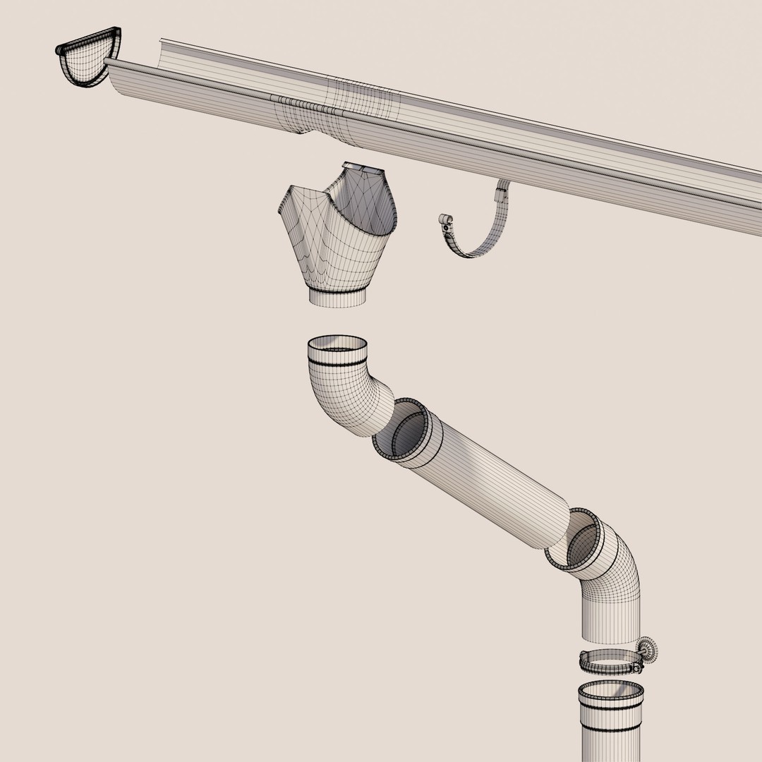 German Gutter System 3D Model – Detailed Architectural Fixture, PBR, FBX - View 27