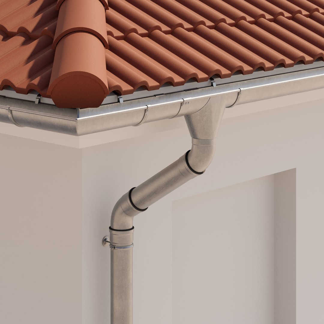 German Gutter System 3D Model – Detailed Architectural Fixture, PBR, FBX - View 3