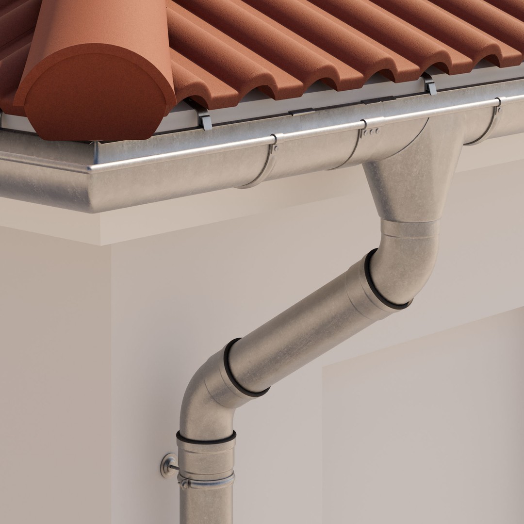 German Gutter System 3D Model – Detailed Architectural Fixture, PBR, FBX - View 6