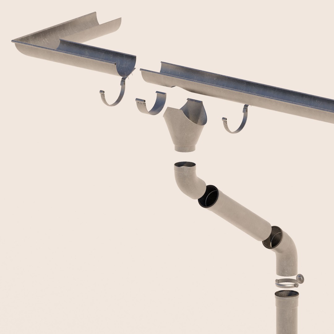 German Gutter System 3D Model – Detailed Architectural Fixture, PBR, FBX - View 8