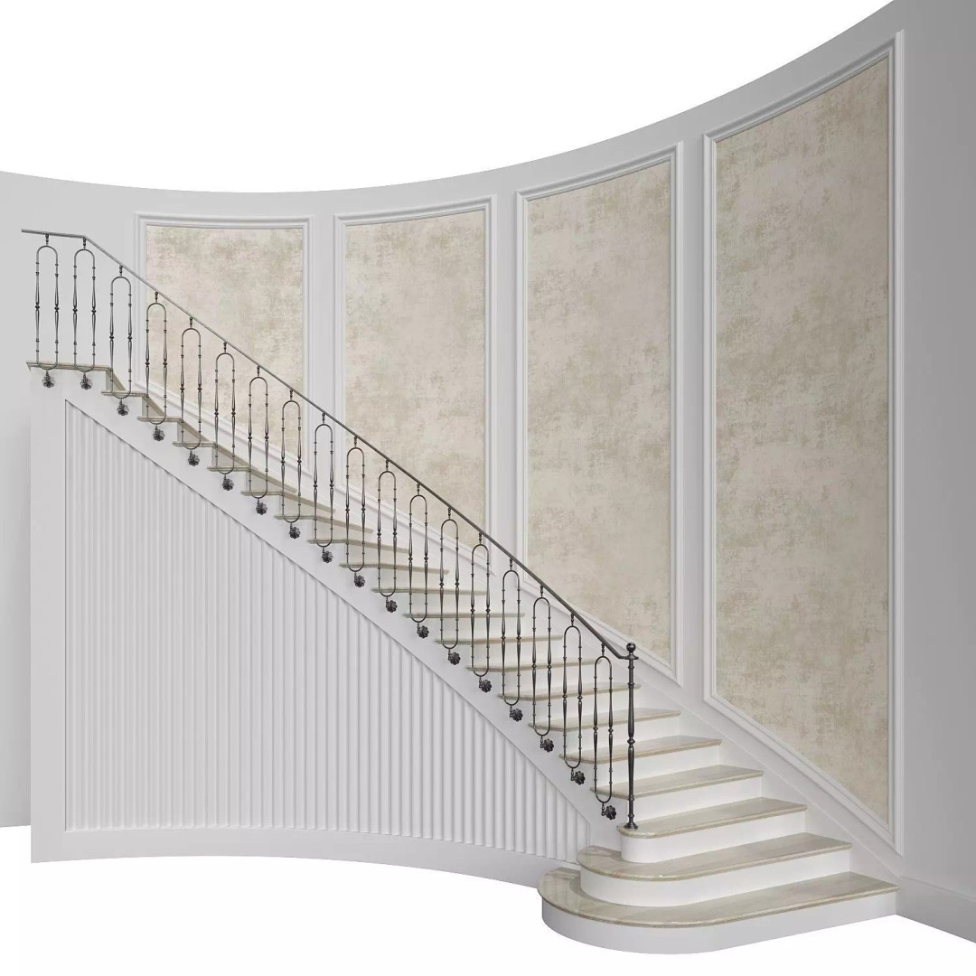 Classic Stairs 3D Model – Architectural Staircase, FBX, OBJ Formats - View 2