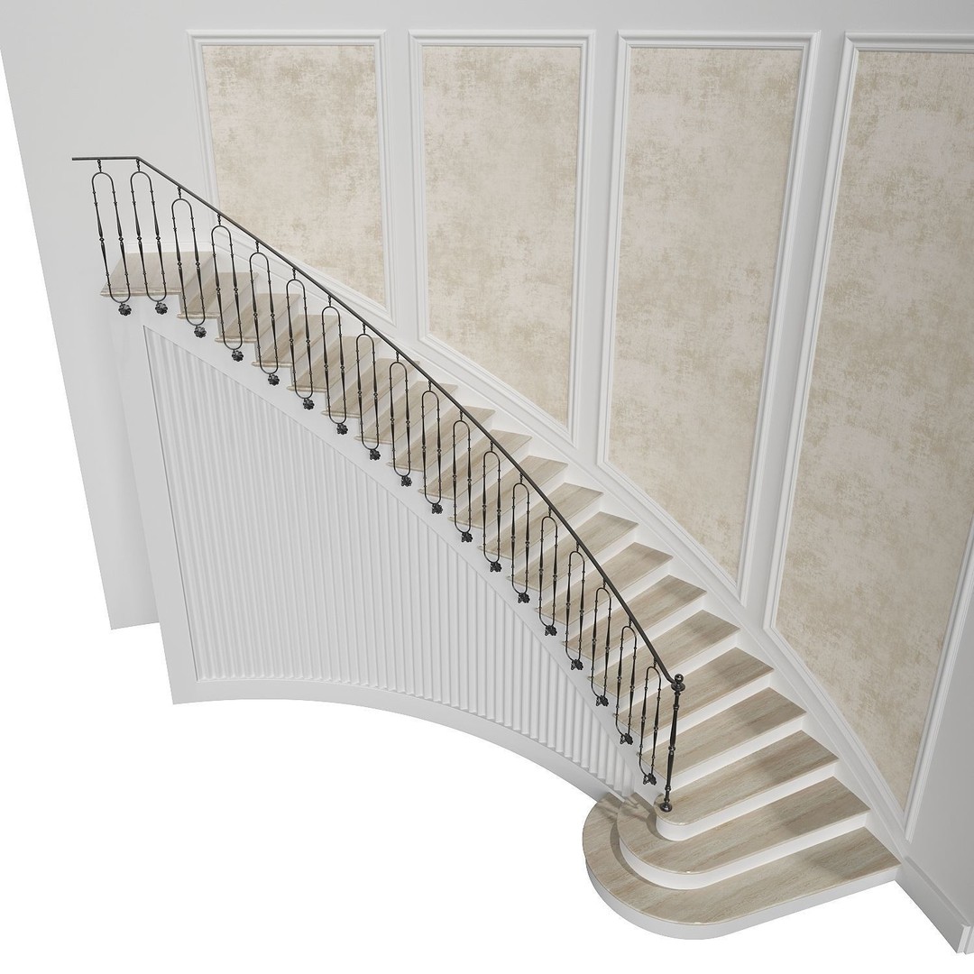 Classic Stairs 3D Model – Architectural Staircase, FBX, OBJ Formats - View 3