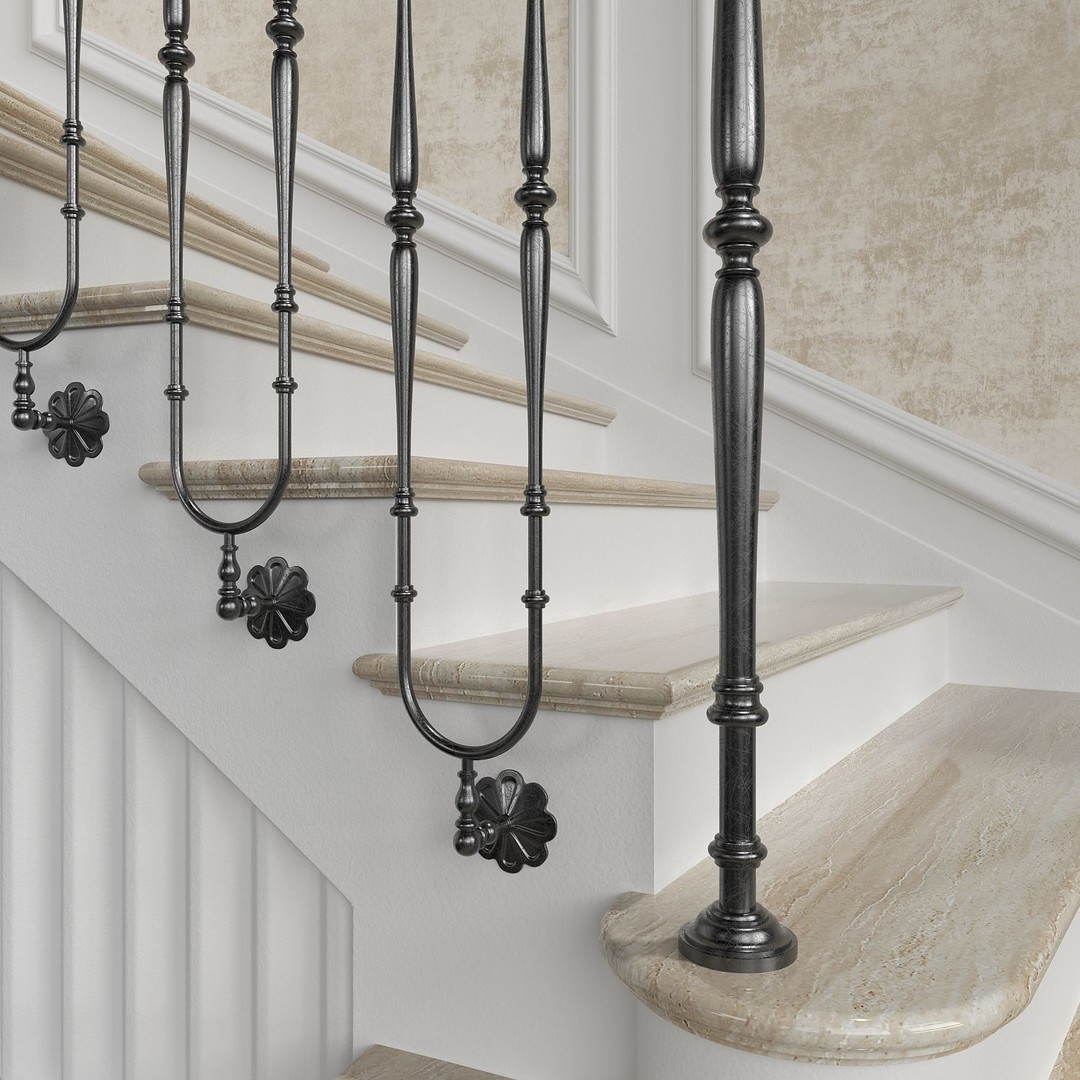 Classic Stairs 3D Model – Architectural Staircase, FBX, OBJ Formats - View 4