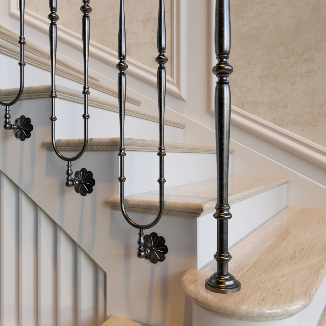 Classic Stairs 3D Model – Architectural Staircase, FBX, OBJ Formats - View 5