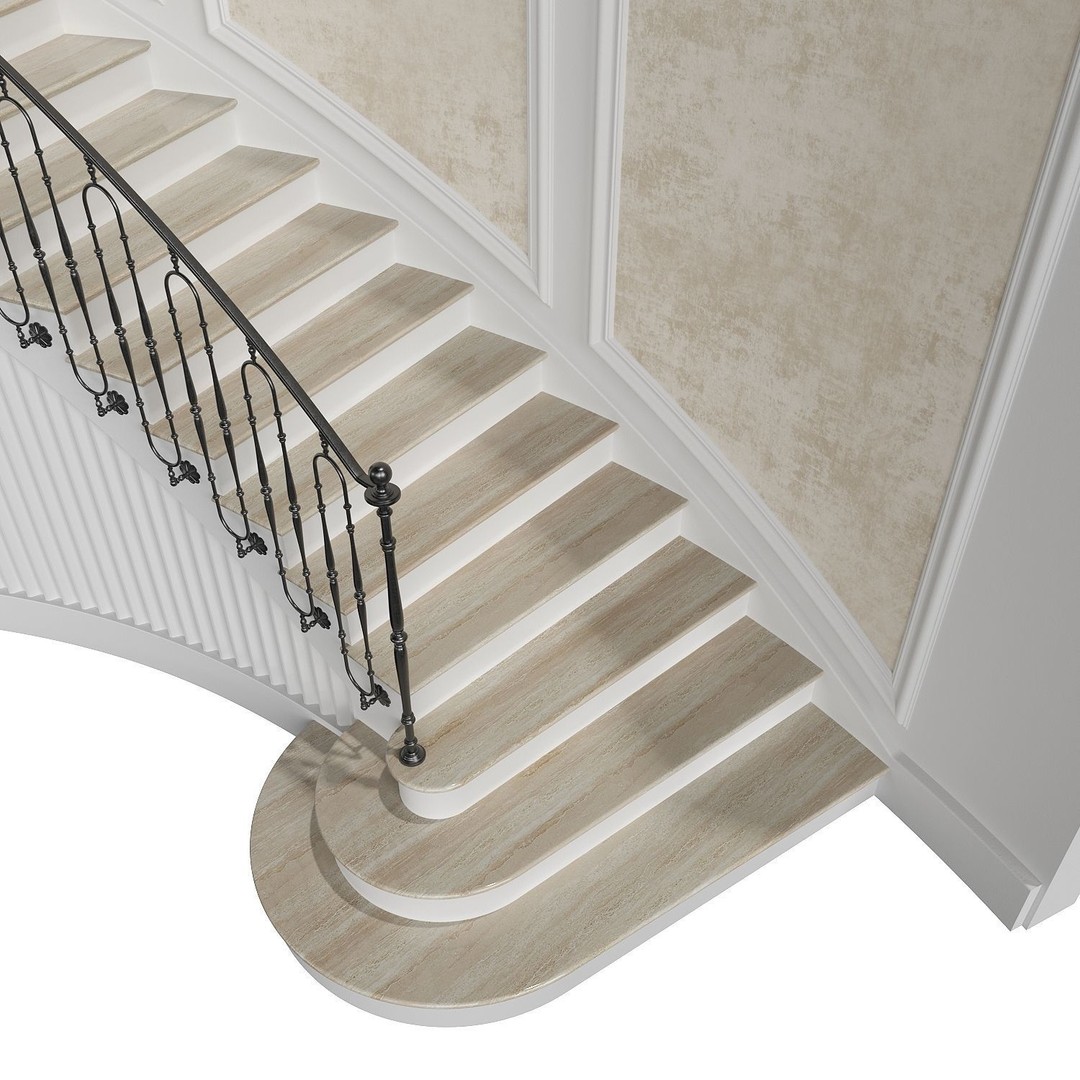 Classic Stairs 3D Model – Architectural Staircase, FBX, OBJ Formats - View 6
