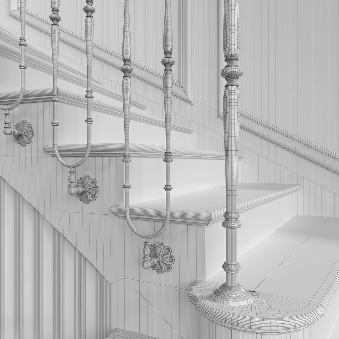 Classic Stairs 3D Model – Architectural Staircase, FBX, OBJ Formats - View 7