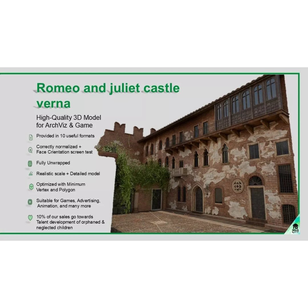 Juliet's House 3D Model – Low Poly Architectural Asset, FBX, OBJ - View 3
