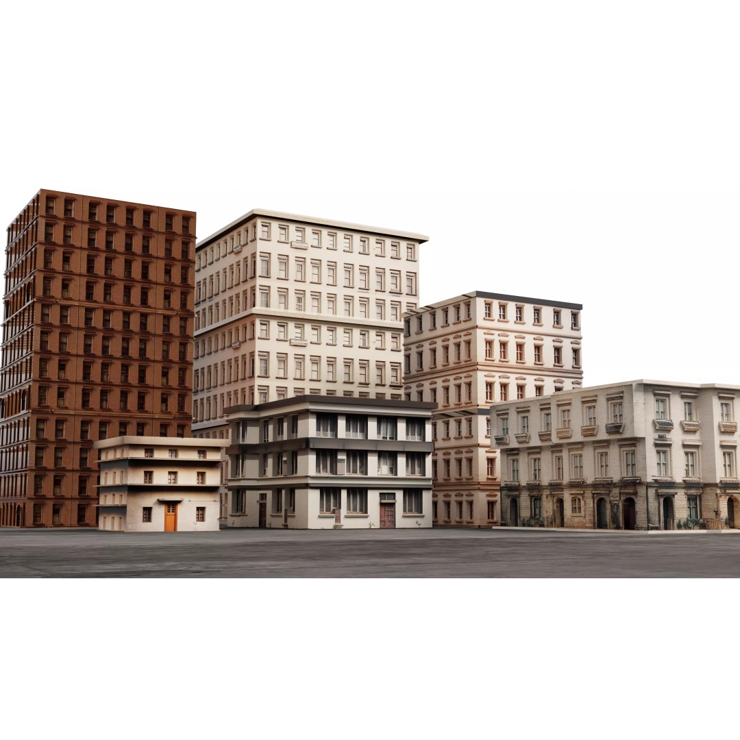 Realistic Low Poly Buildings 3D Model – Urban Architecture Set, FBX/OBJ - View 2
