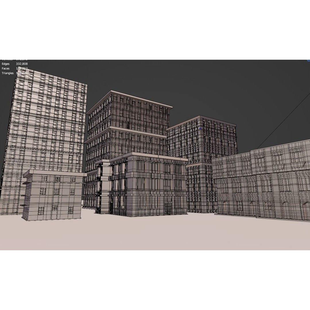 Realistic Low Poly Buildings 3D Model – Urban Architecture Set, FBX/OBJ - View 3