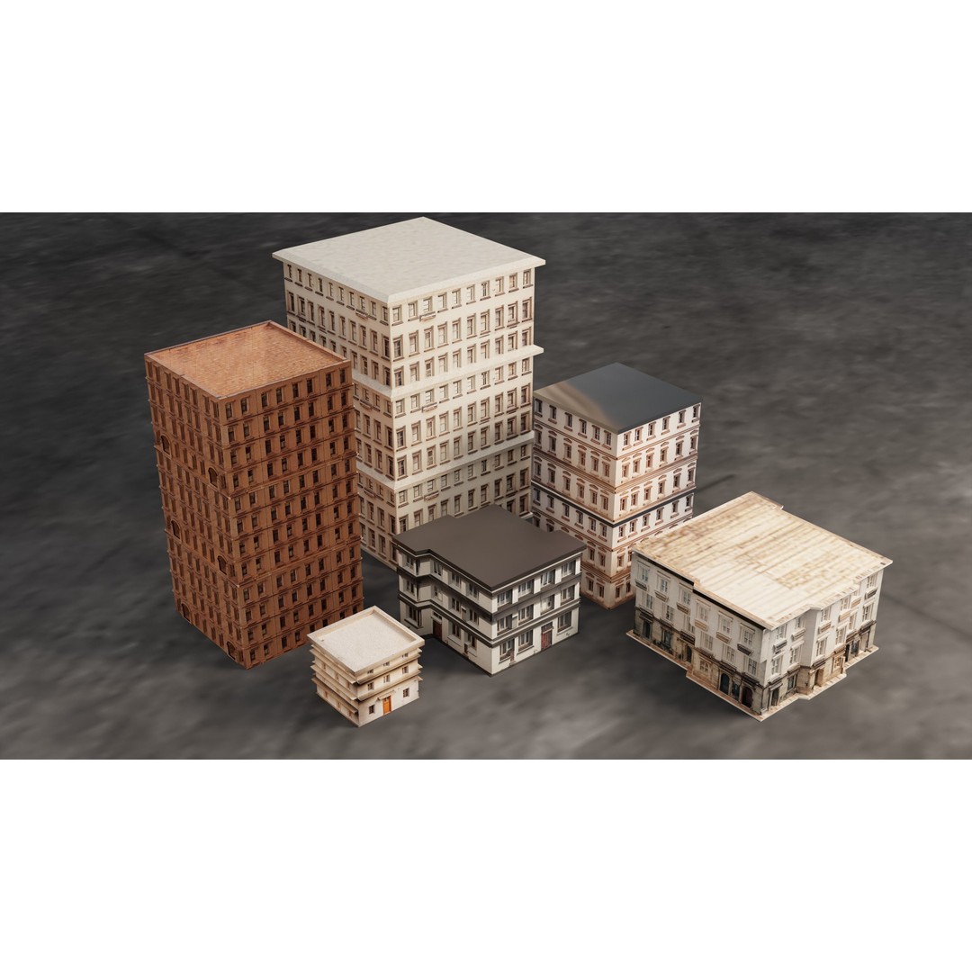 Realistic Low Poly Buildings 3D Model – Urban Architecture Set, FBX/OBJ - View 5