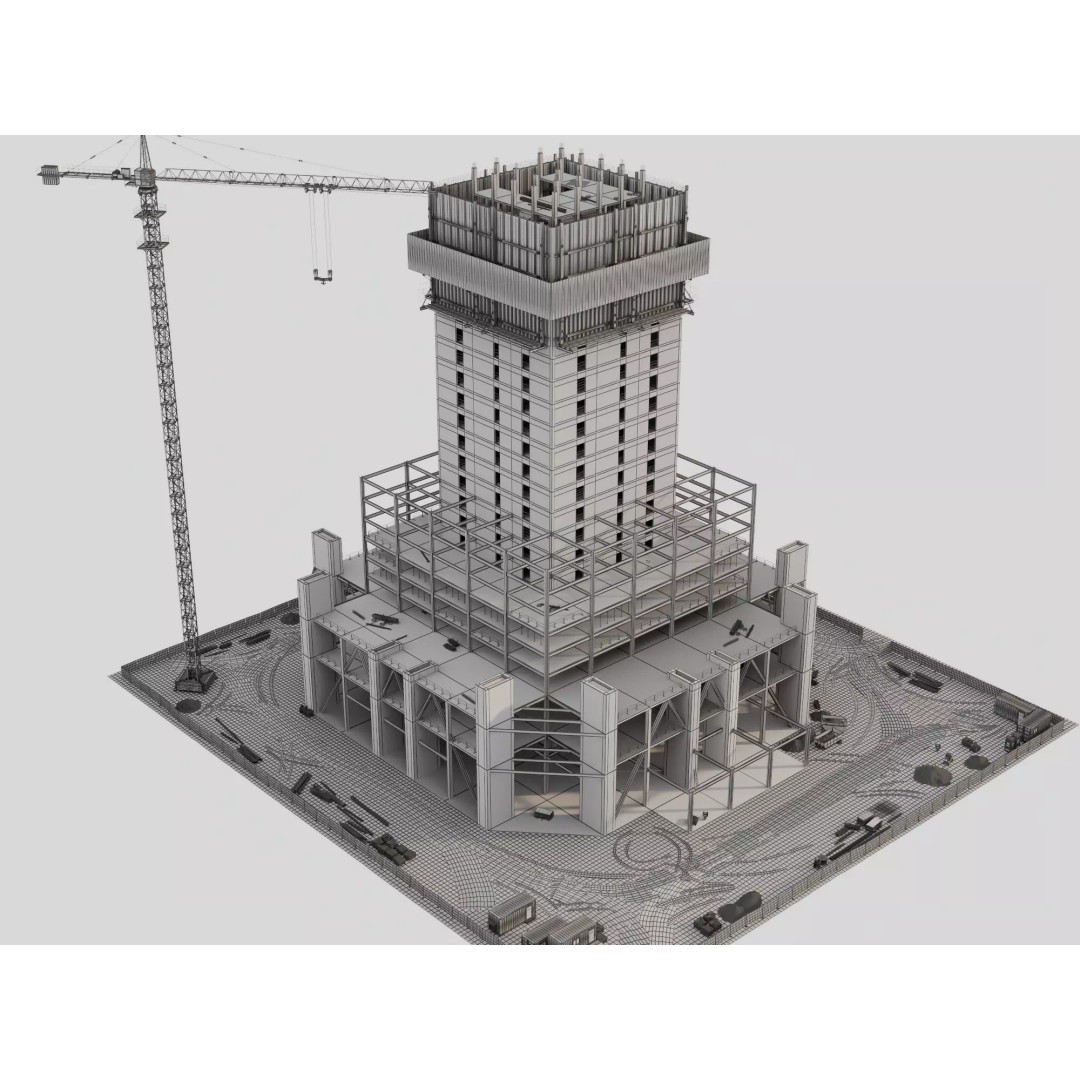 High Rise Construction Tower Crane 3D Model – Low Poly PBR Asset, FBX - View 18