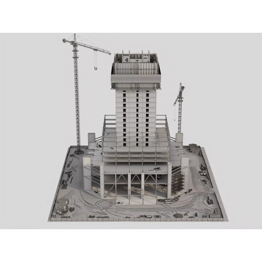 High Rise Construction Tower Crane 3D Model – Low Poly PBR Asset, FBX - View 19