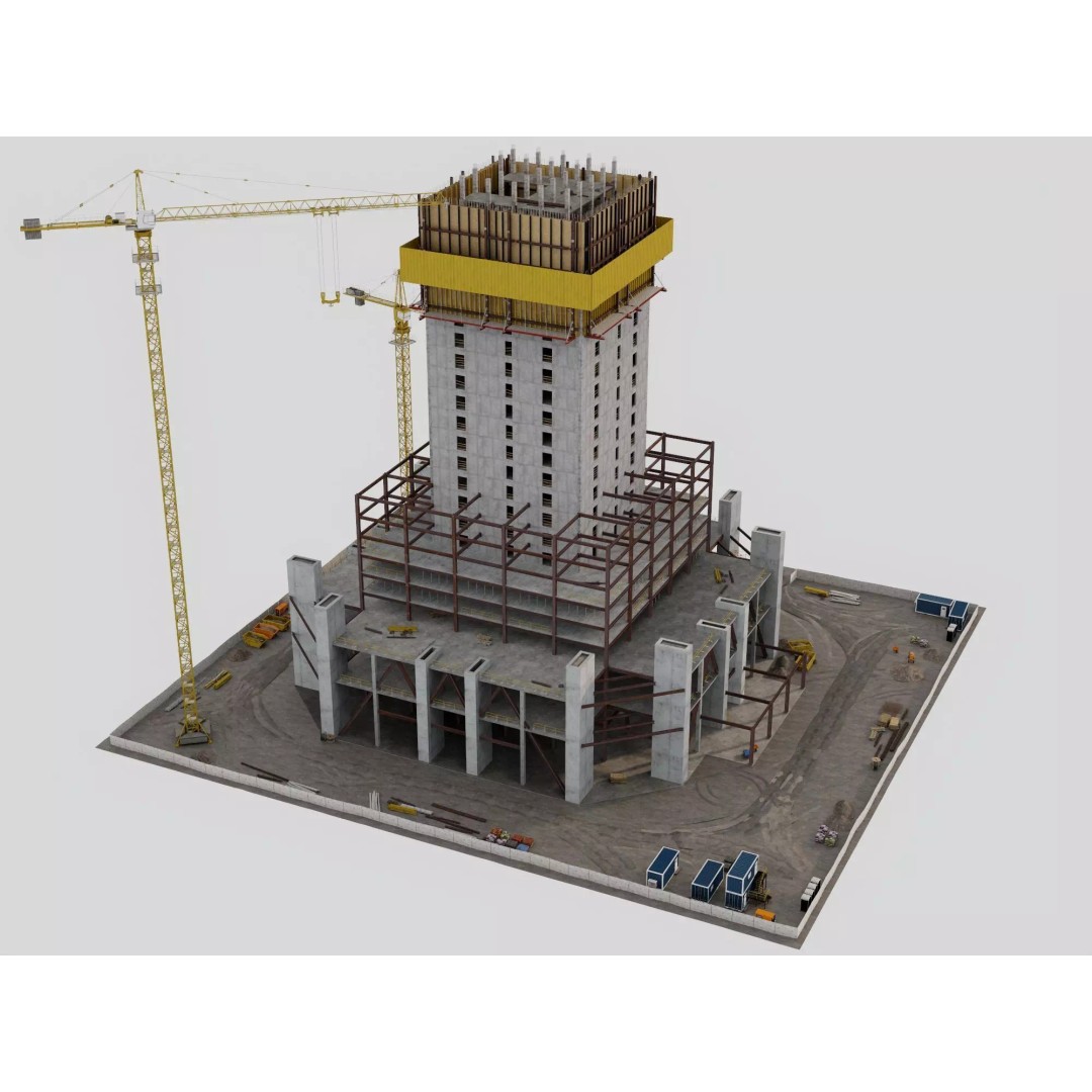High Rise Construction Tower Crane 3D Model – Low Poly PBR Asset, FBX - View 2