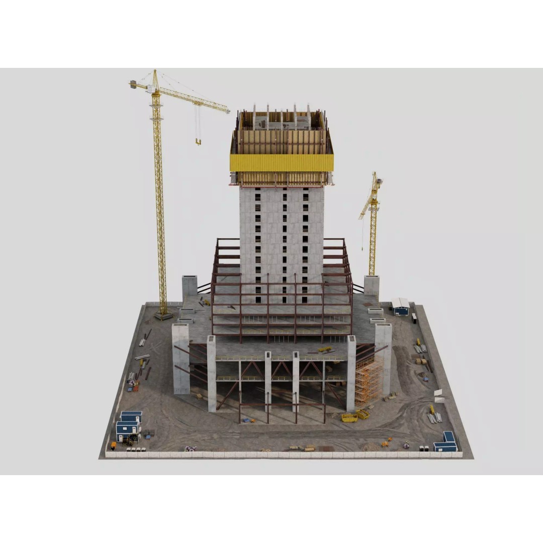High Rise Construction Tower Crane 3D Model – Low Poly PBR Asset, FBX - View 3