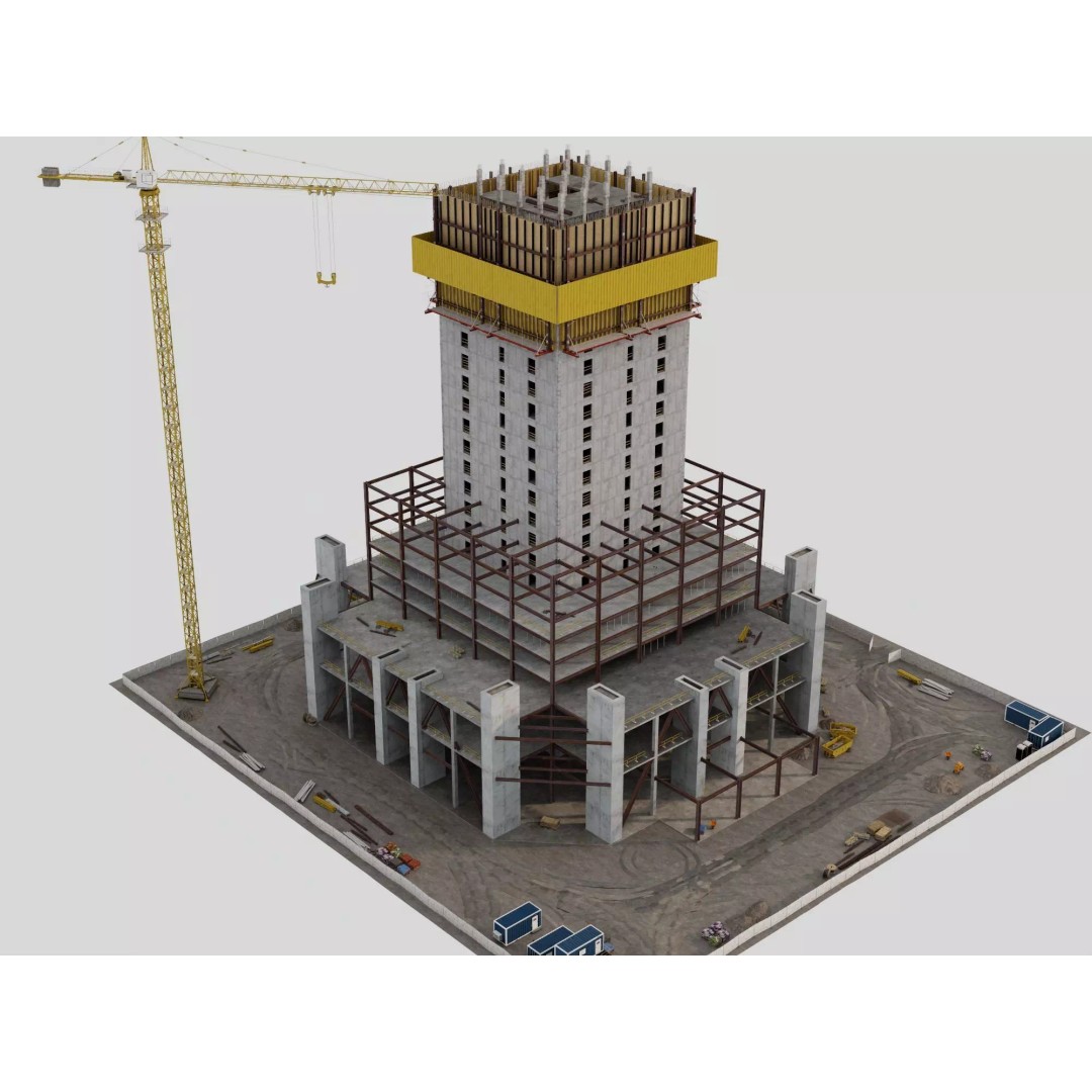 High Rise Construction Tower Crane 3D Model – Low Poly PBR Asset, FBX - View 4