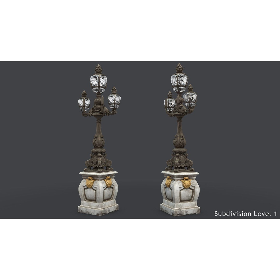French Street Lamp 3D Model – Low Poly Architectural Lighting, FBX, OBJ - View 12
