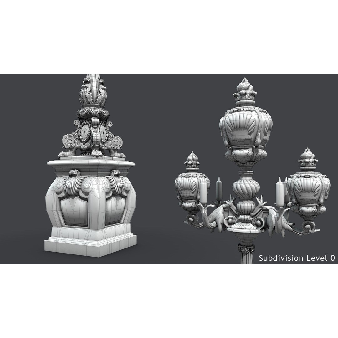 French Street Lamp 3D Model – Low Poly Architectural Lighting, FBX, OBJ - View 13