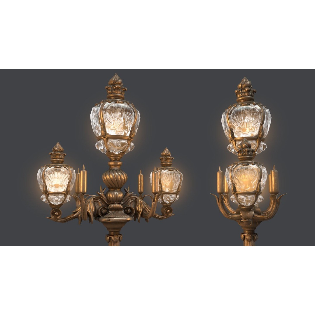 French Street Lamp 3D Model – Low Poly Architectural Lighting, FBX, OBJ - View 4