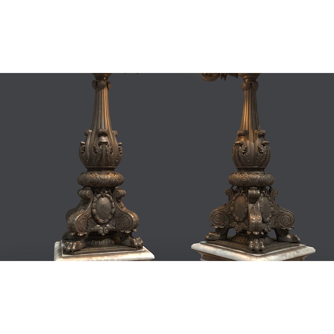 French Street Lamp 3D Model – Low Poly Architectural Lighting, FBX, OBJ - View 5