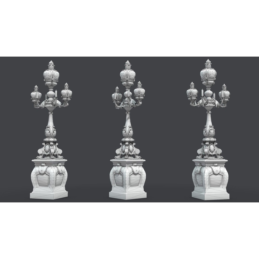 French Street Lamp 3D Model – Low Poly Architectural Lighting, FBX, OBJ - View 7