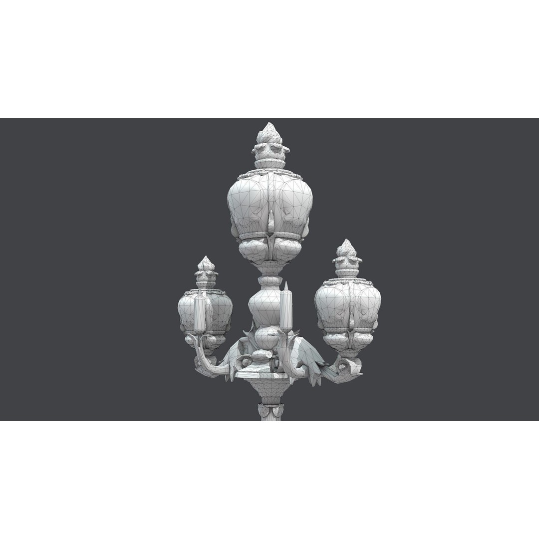 French Street Lamp 3D Model – Low Poly Architectural Lighting, FBX, OBJ - View 8