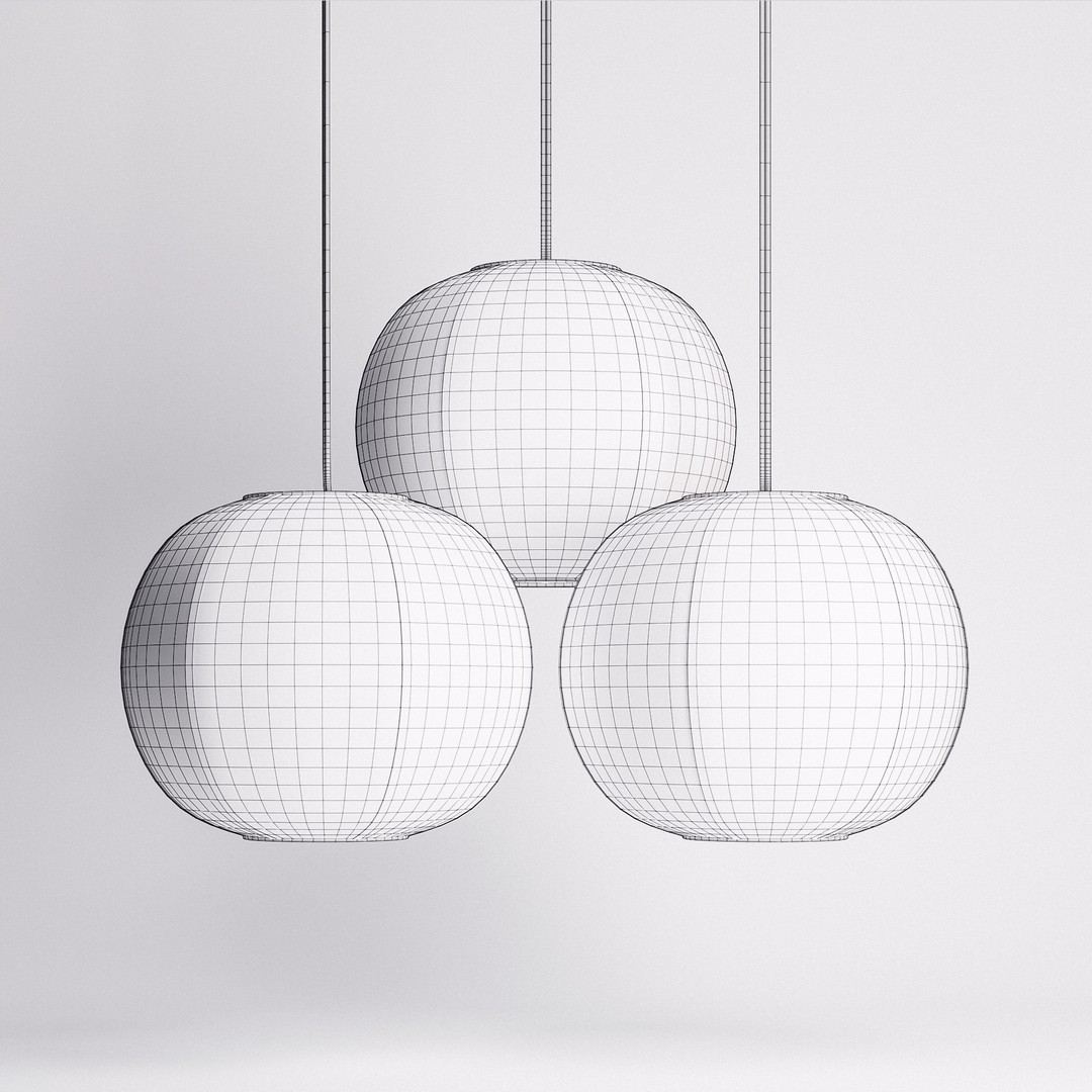 Paper Lantern Set 3D Model – Low Poly Hanging Lights, PBR Textures - View 9