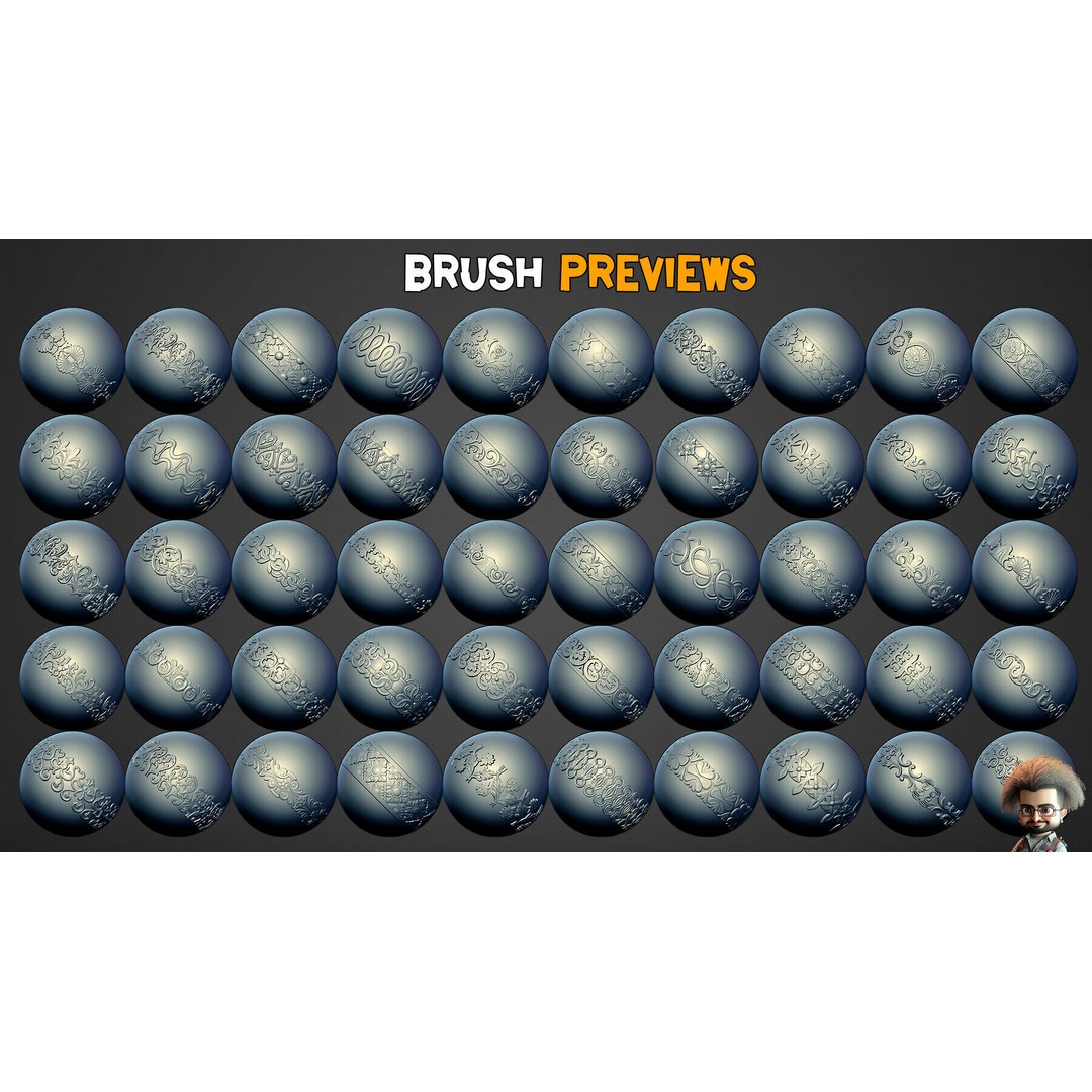 Ornamental Trim Brushes 3D Model – Low Poly Decorative Brushes, FBX, OBJ