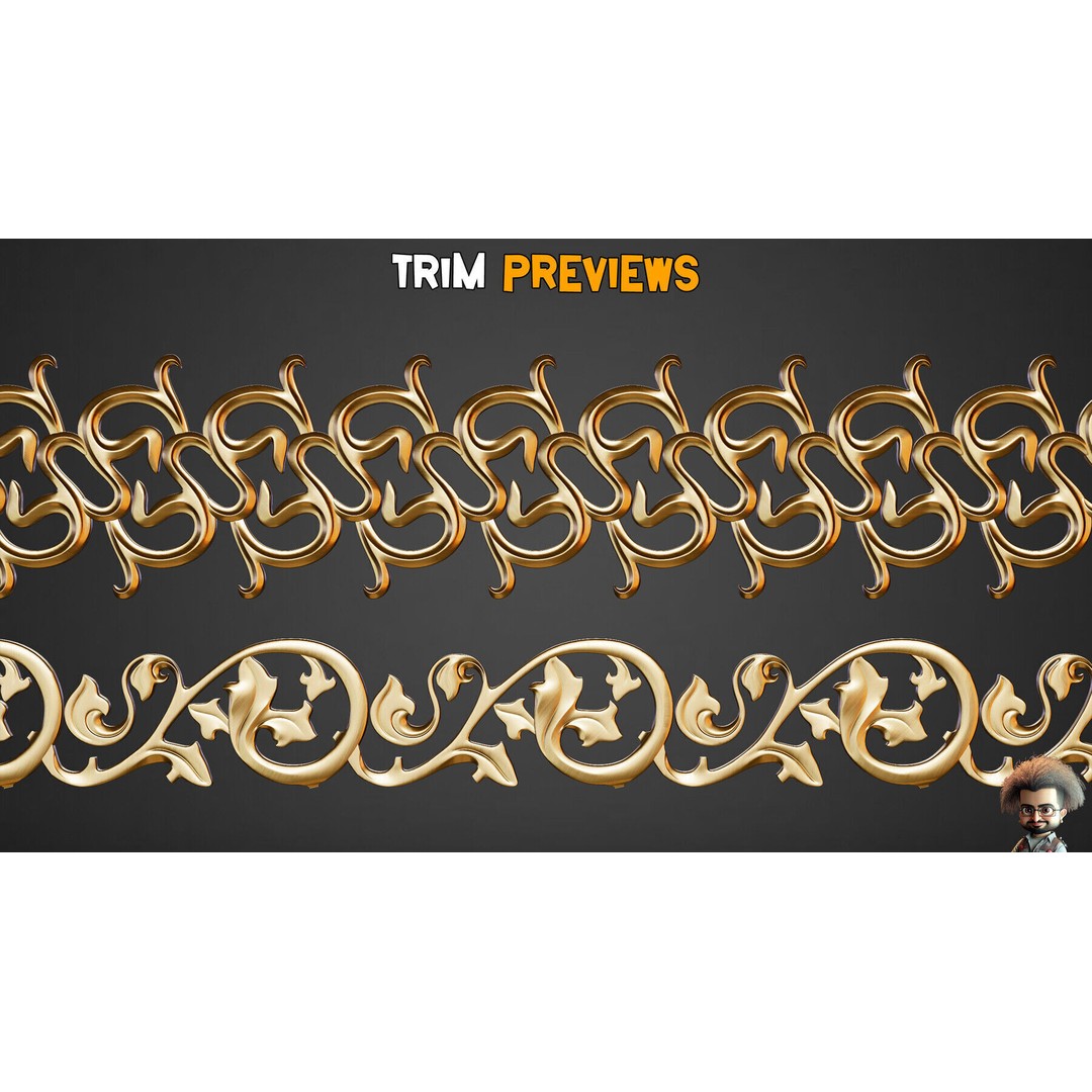 Ornamental Trim Brushes 3D Model – Low Poly Decorative Brushes, FBX, OBJ - View 11
