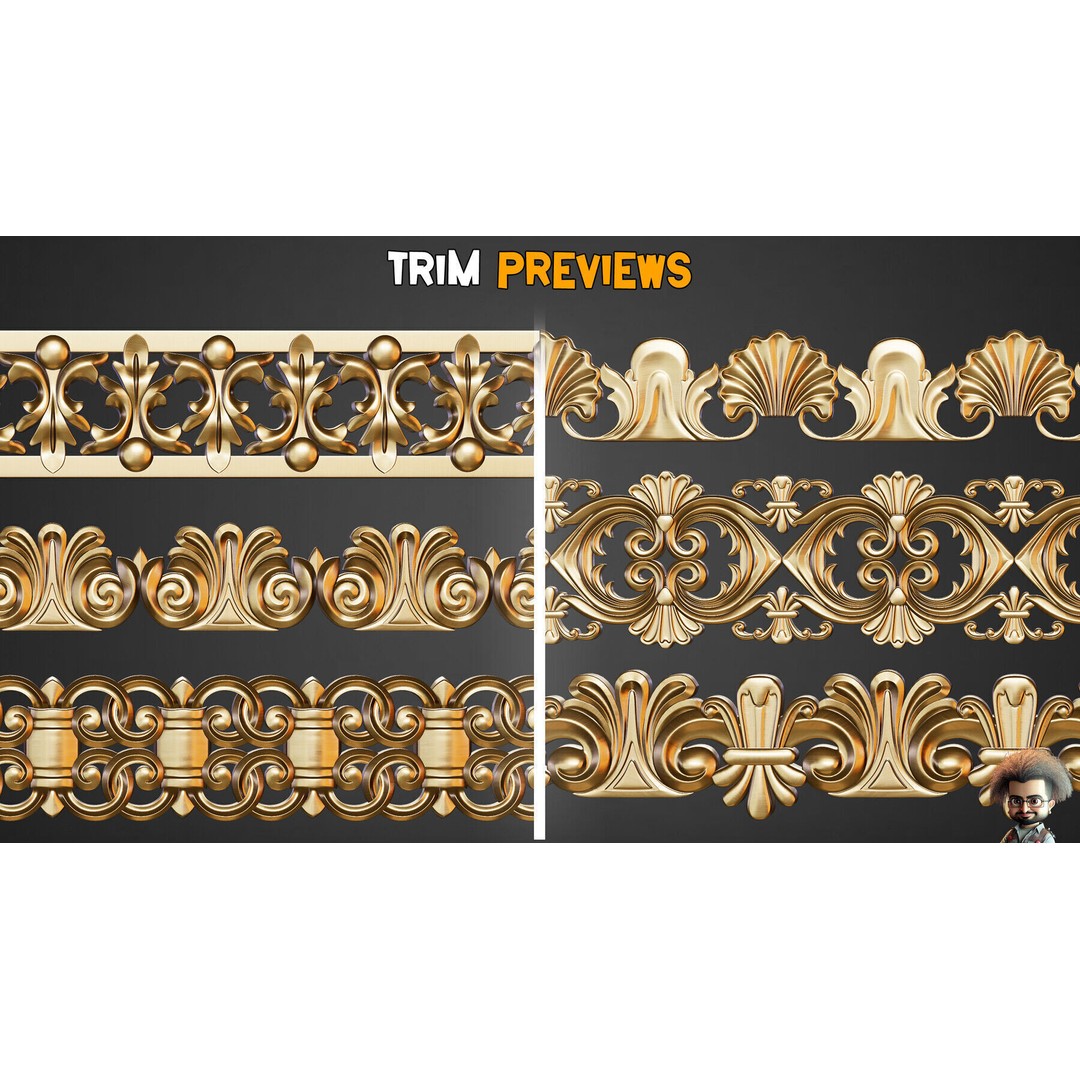 Ornamental Trim Brushes 3D Model – Low Poly Decorative Brushes, FBX, OBJ - View 7