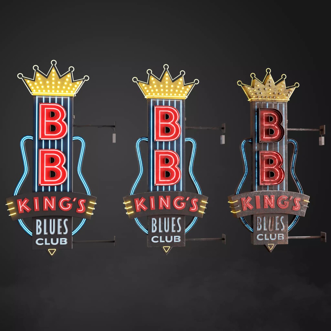 Neon Sign 3D Model – Low Poly Club Signage with PBR Textures - View 2