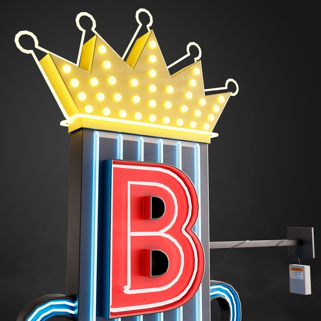 Neon Sign 3D Model – Low Poly Club Signage with PBR Textures - View 6