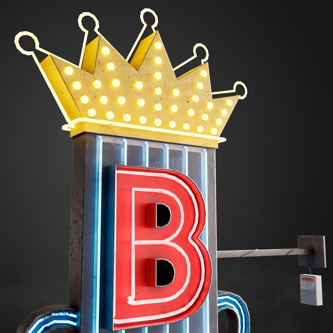 Neon Sign 3D Model – Low Poly Club Signage with PBR Textures - View 7