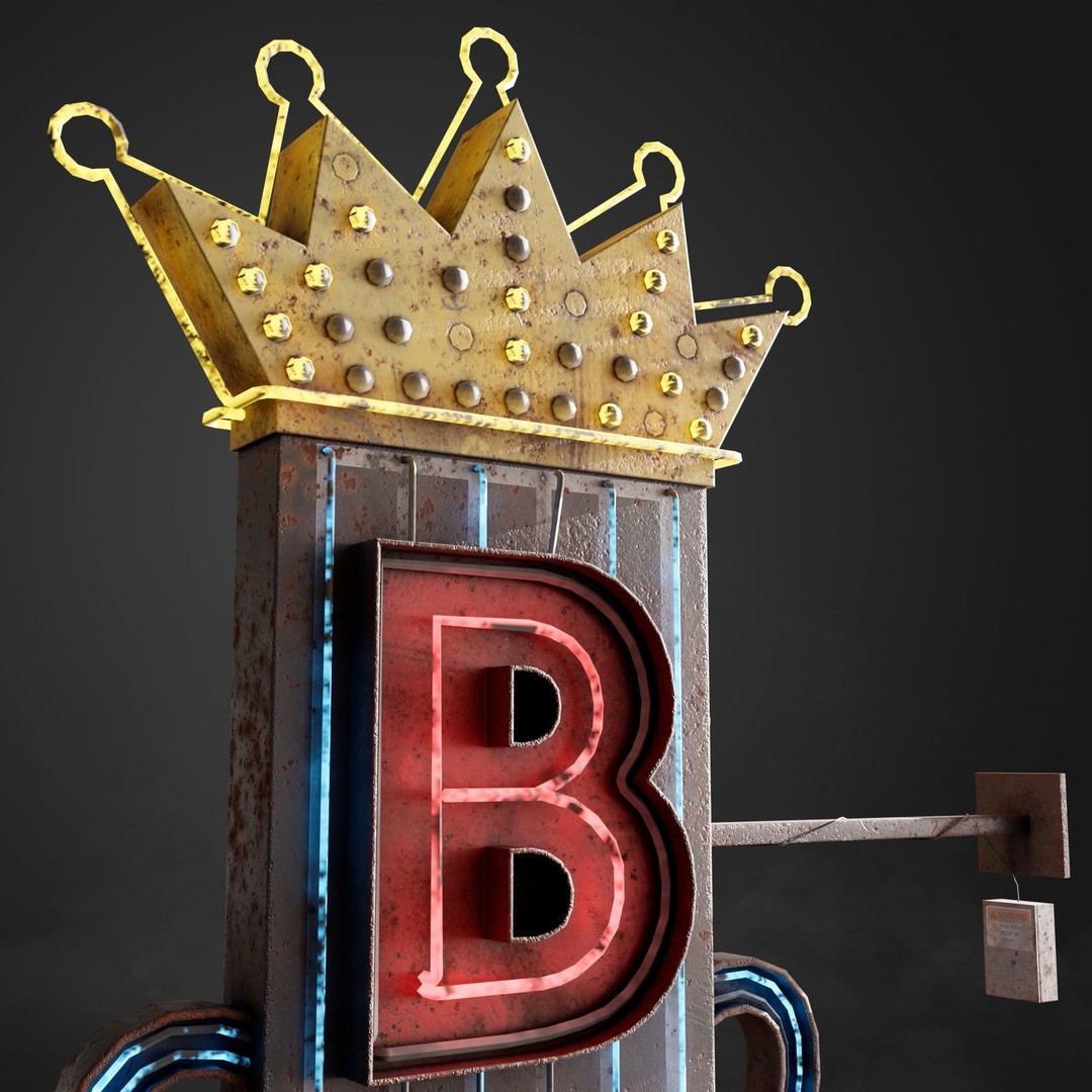 Neon Sign 3D Model – Low Poly Club Signage with PBR Textures - View 8