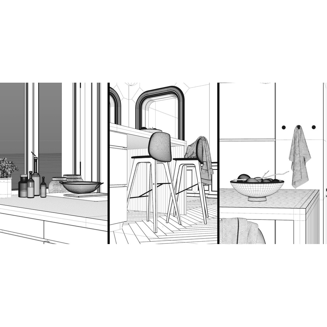 White Kitchen 3D Model – Modern Interior Scene with Natural Lighting - View 7
