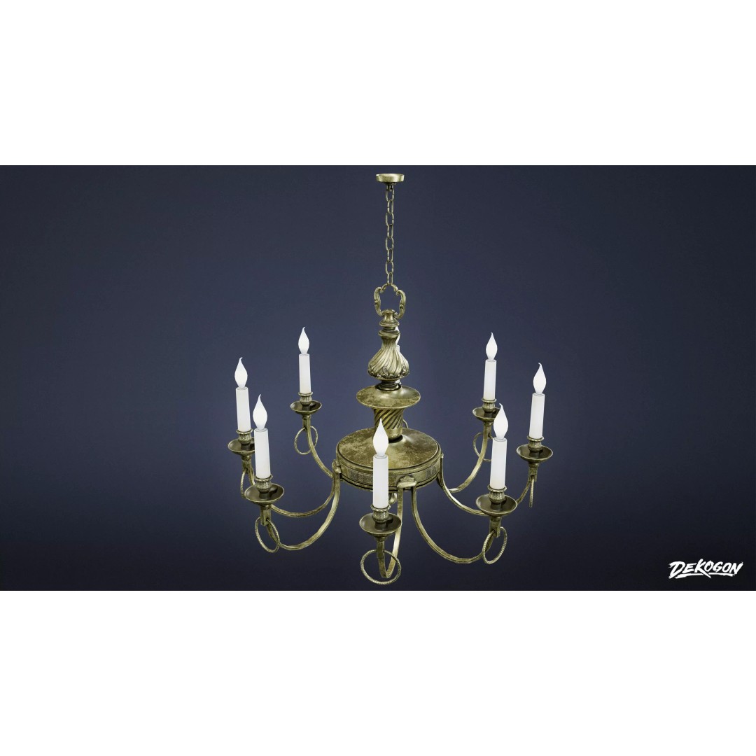 Chandelier 3D Model – Low Poly Antique Lighting Asset, FBX - View 2