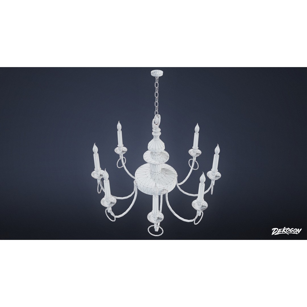 Chandelier 3D Model – Low Poly Antique Lighting Asset, FBX - View 3