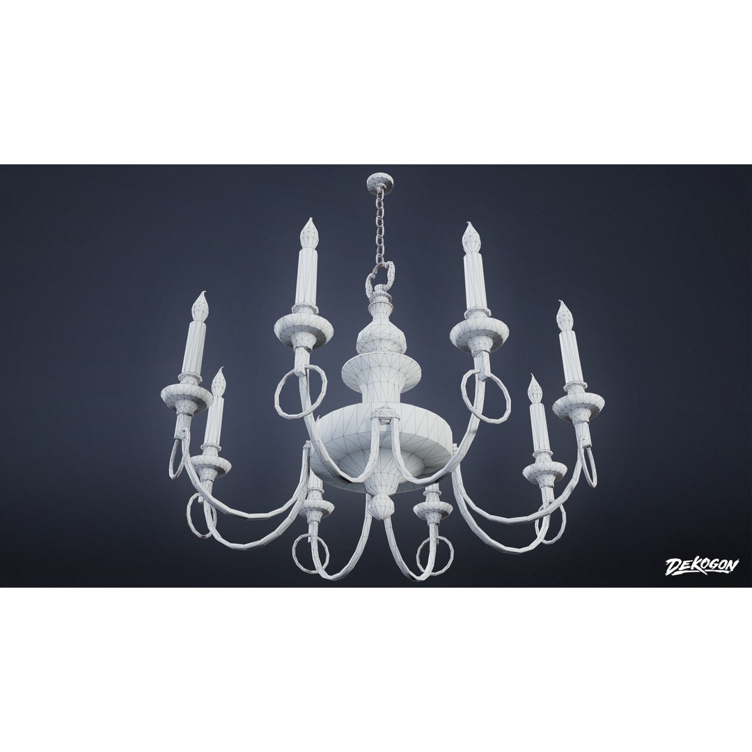 Chandelier 3D Model – Low Poly Antique Lighting Asset, FBX - View 4