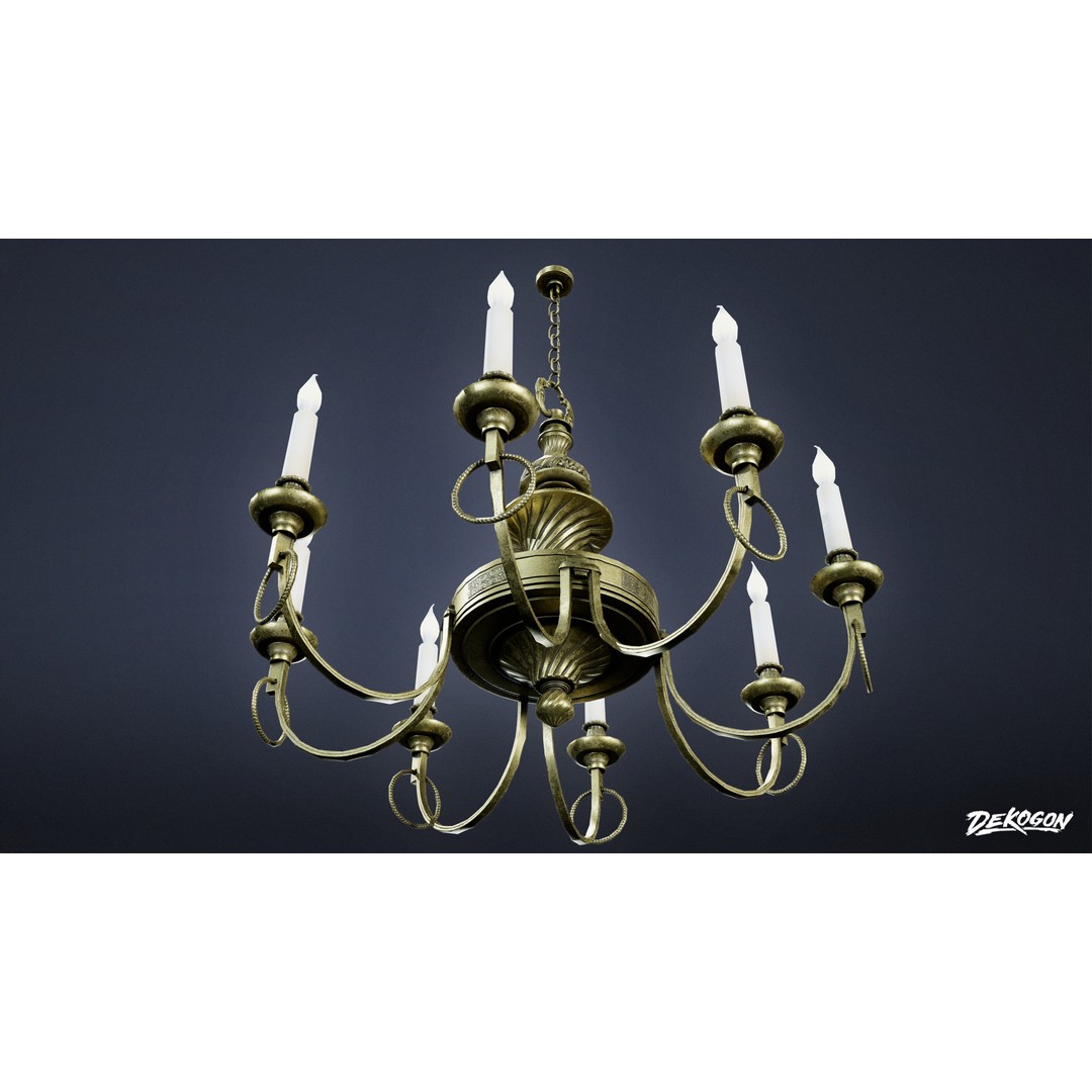 Chandelier 3D Model – Low Poly Antique Lighting Asset, FBX - View 5