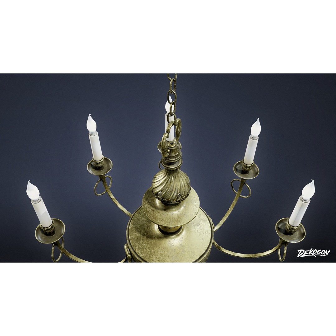 Chandelier 3D Model – Low Poly Antique Lighting Asset, FBX - View 7