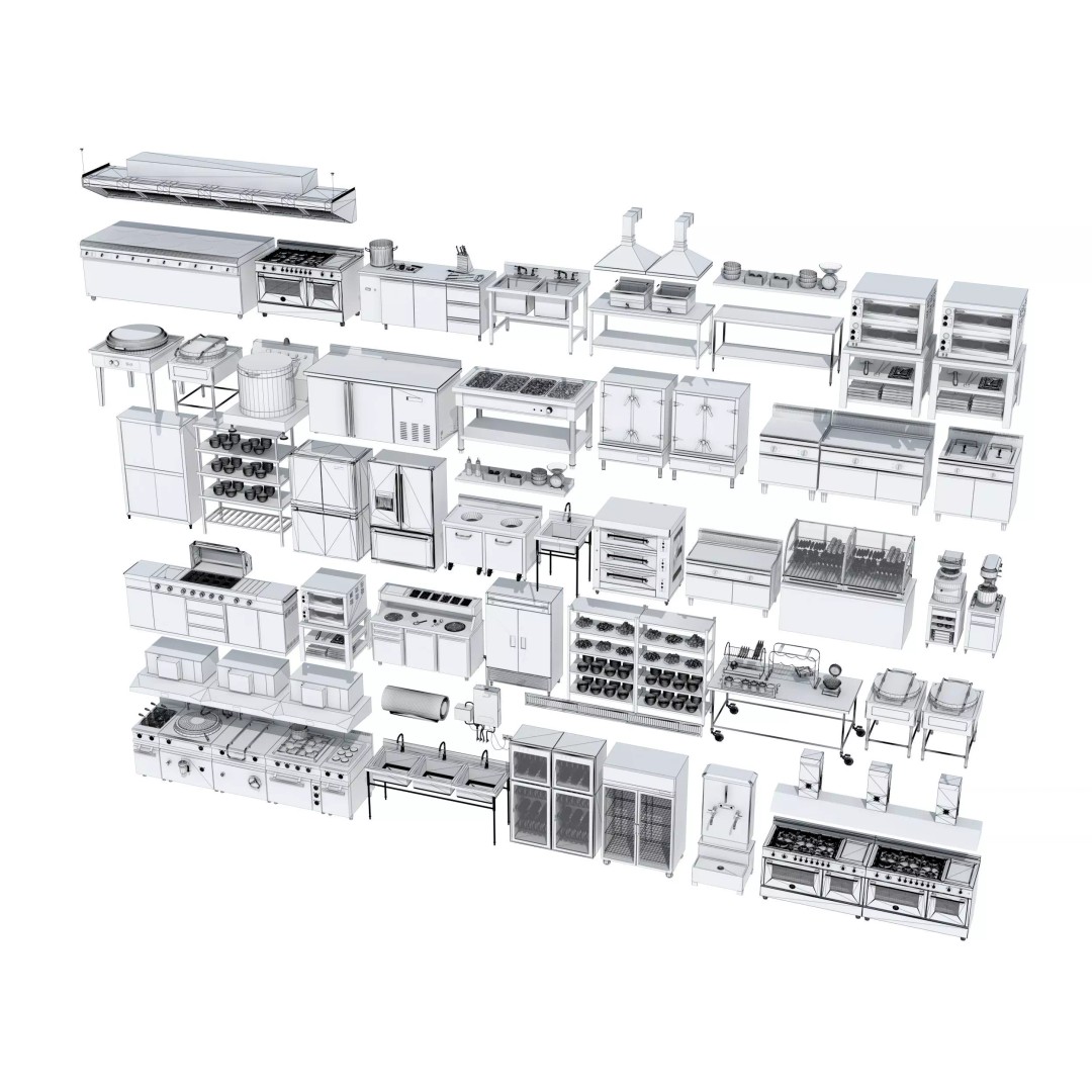 Commercial Kitchen Equipment 3D Model – Realistic Interior Asset, FBX, OBJ