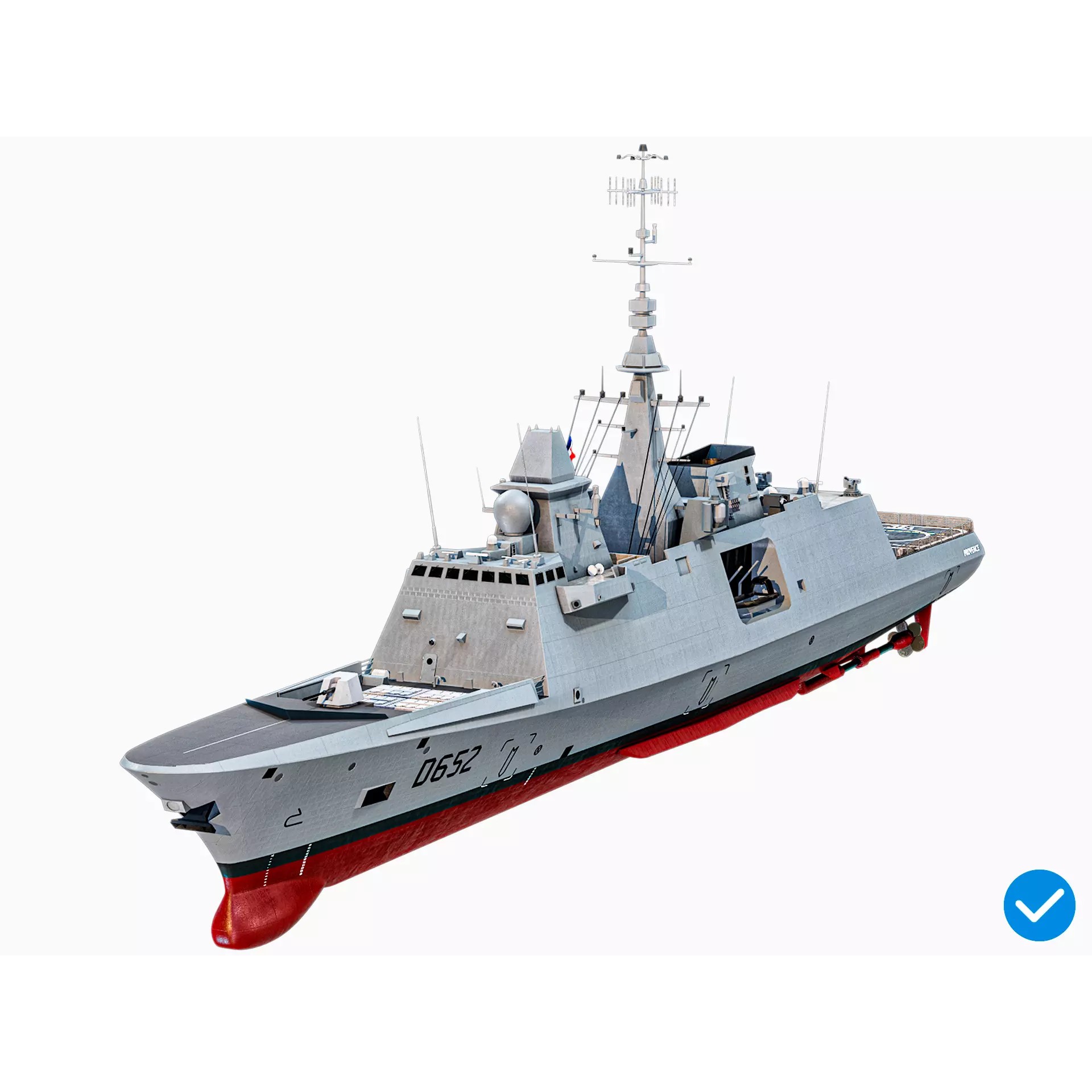 FREMM Aquitaine Class Frigate - Low-Poly Game-Ready 3D Model - View 2