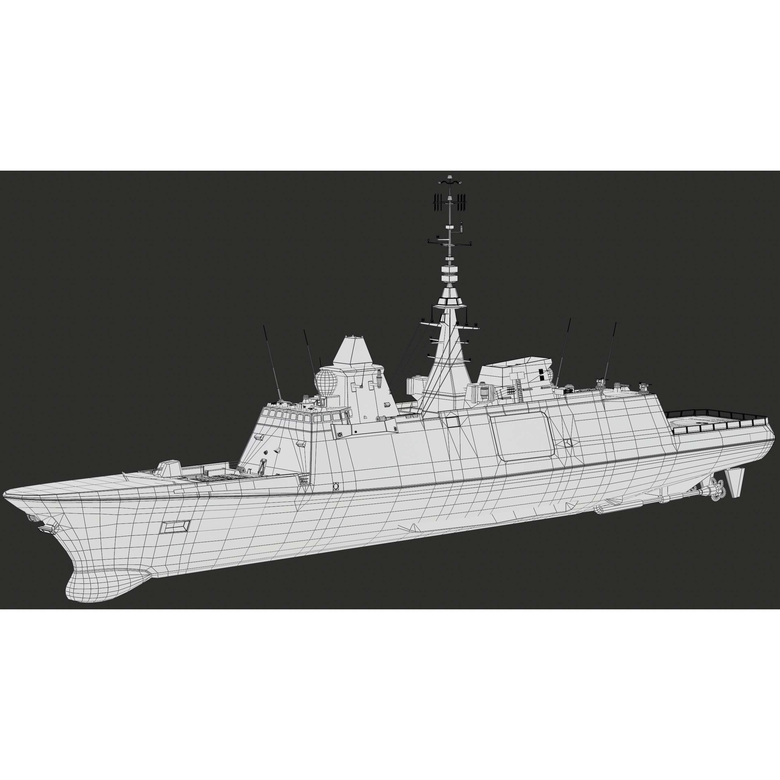 FREMM Aquitaine Class Frigate - Low-Poly Game-Ready 3D Model - View 50