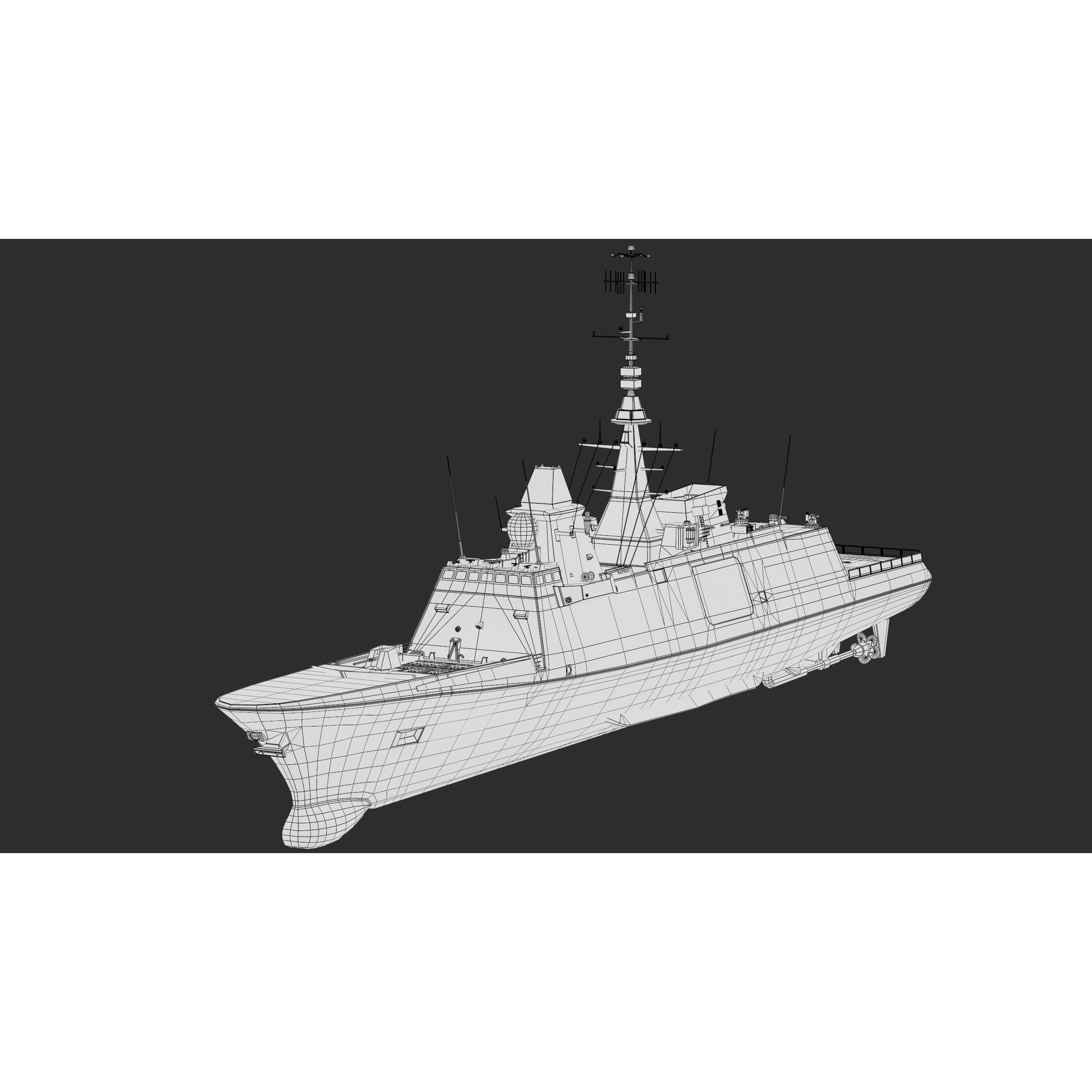 FREMM Aquitaine Class Frigate - Low-Poly Game-Ready 3D Model - View 51