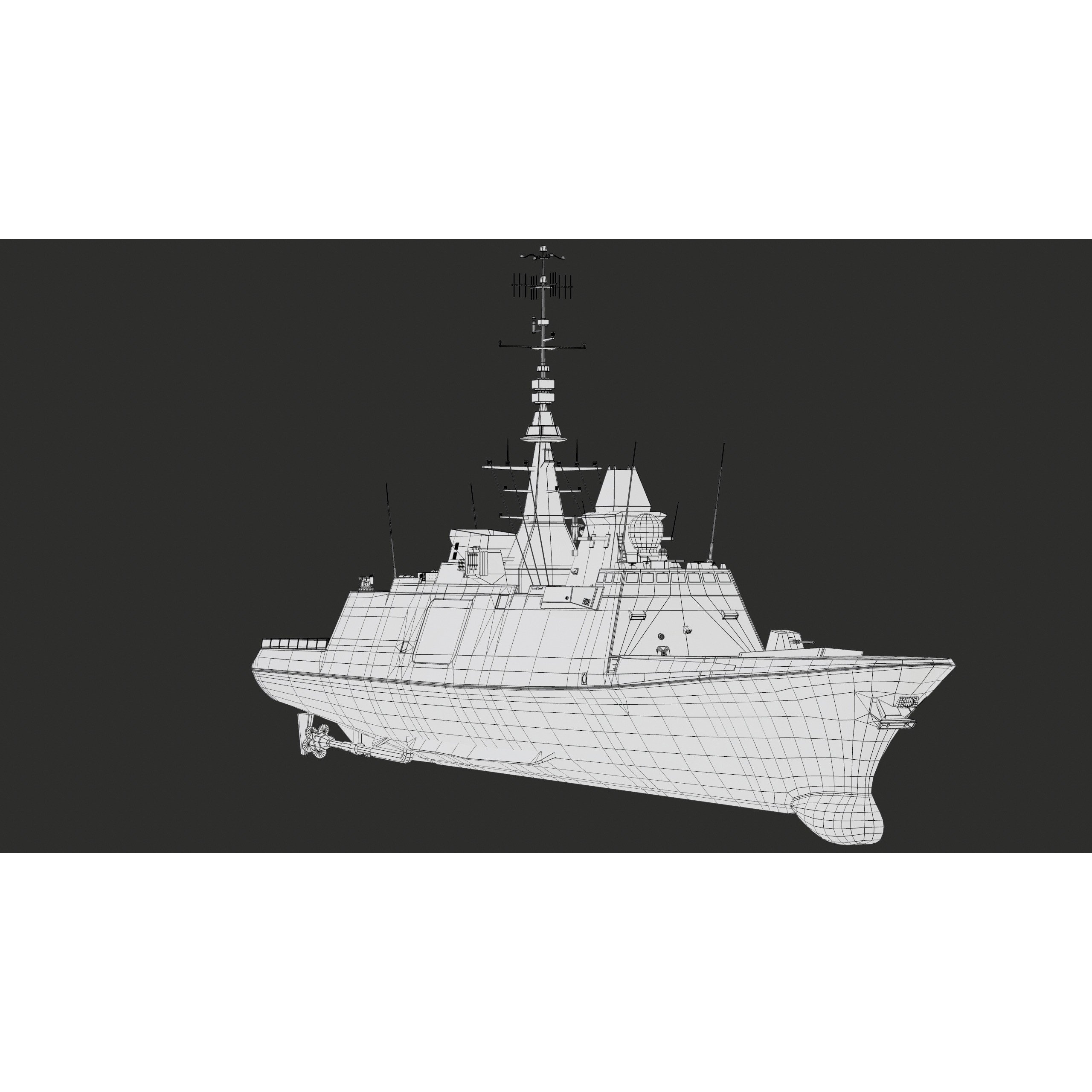 FREMM Aquitaine Class Frigate - Low-Poly Game-Ready 3D Model - View 53