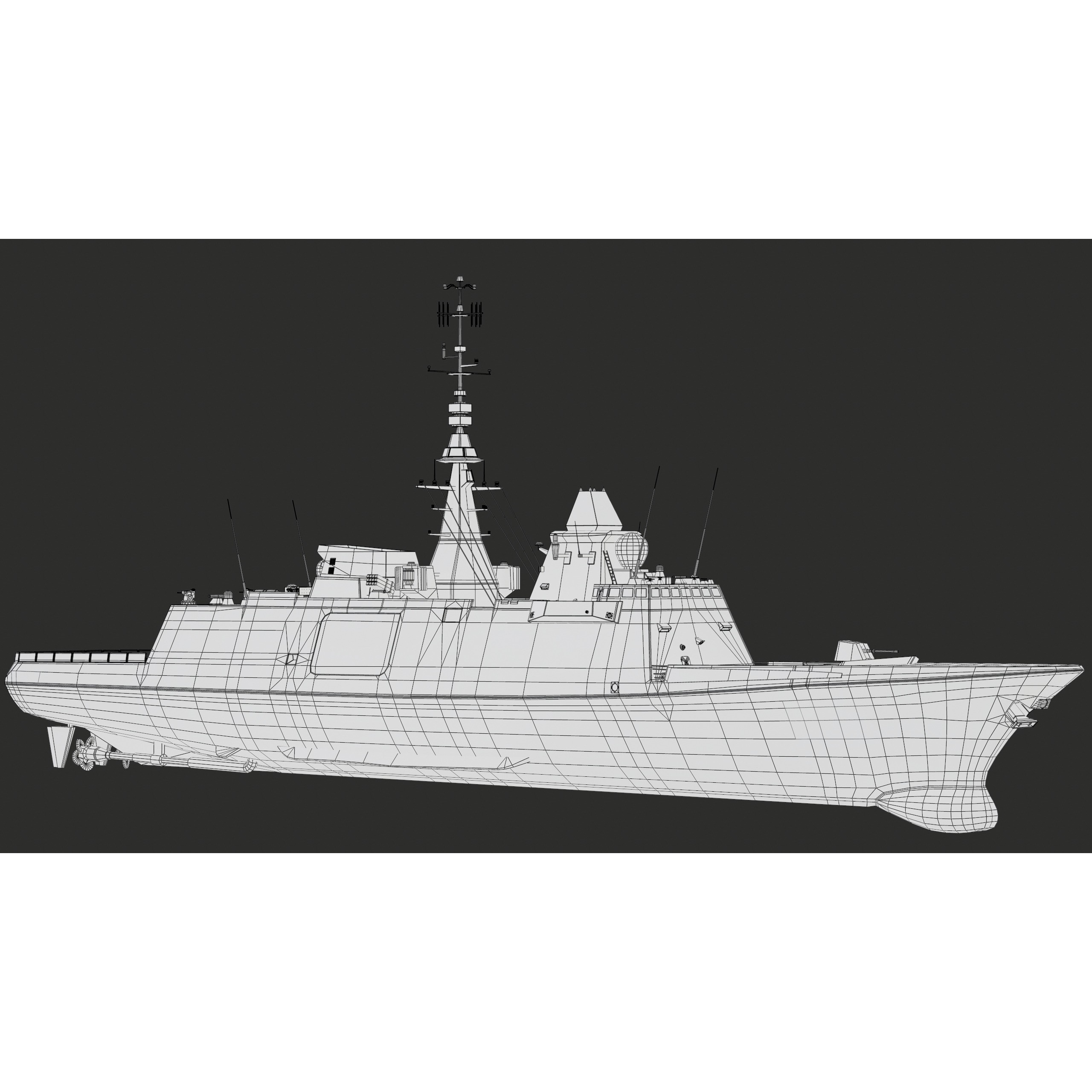 FREMM Aquitaine Class Frigate - Low-Poly Game-Ready 3D Model - View 54