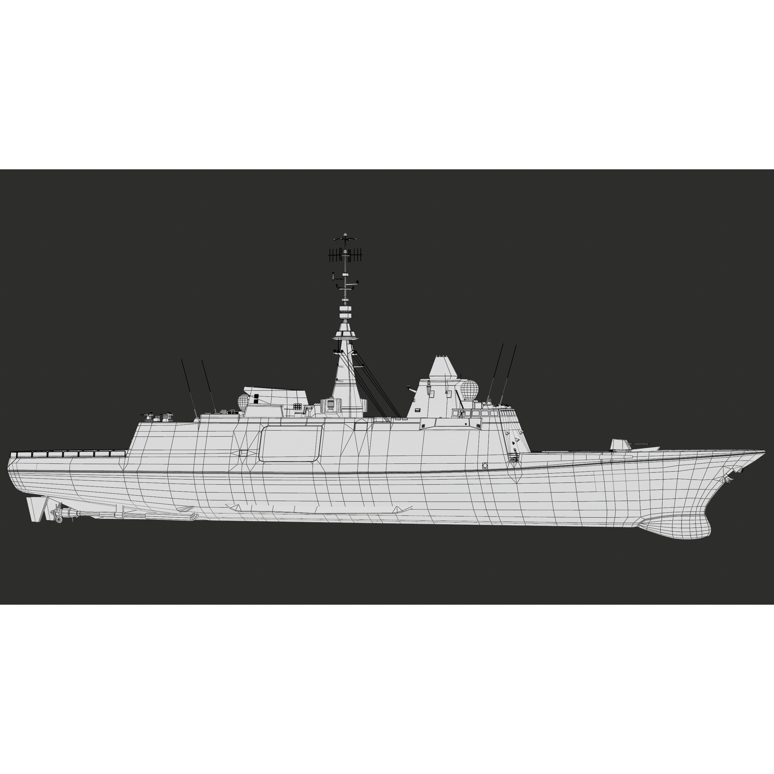 FREMM Aquitaine Class Frigate - Low-Poly Game-Ready 3D Model - View 55