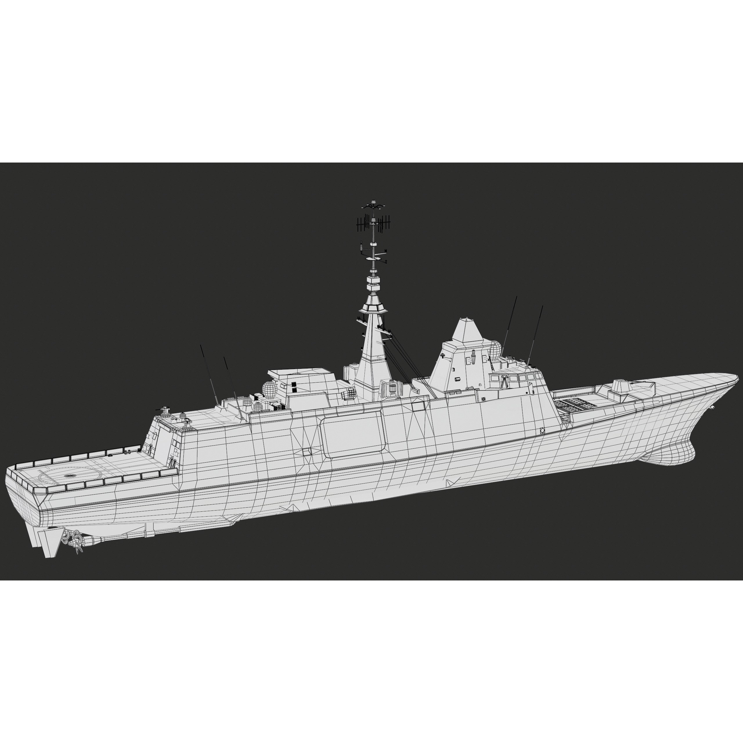 FREMM Aquitaine Class Frigate - Low-Poly Game-Ready 3D Model - View 57