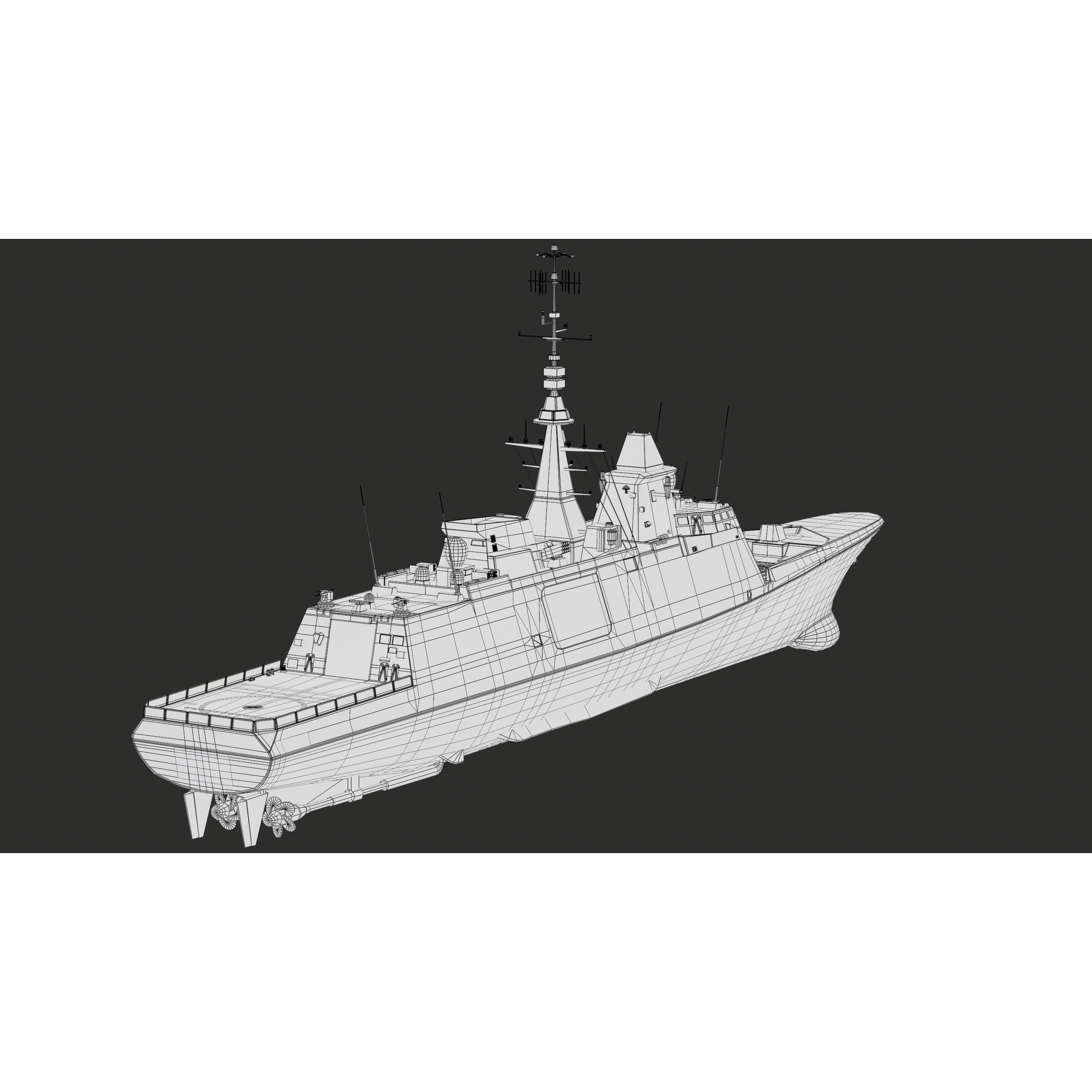 FREMM Aquitaine Class Frigate - Low-Poly Game-Ready 3D Model - View 58